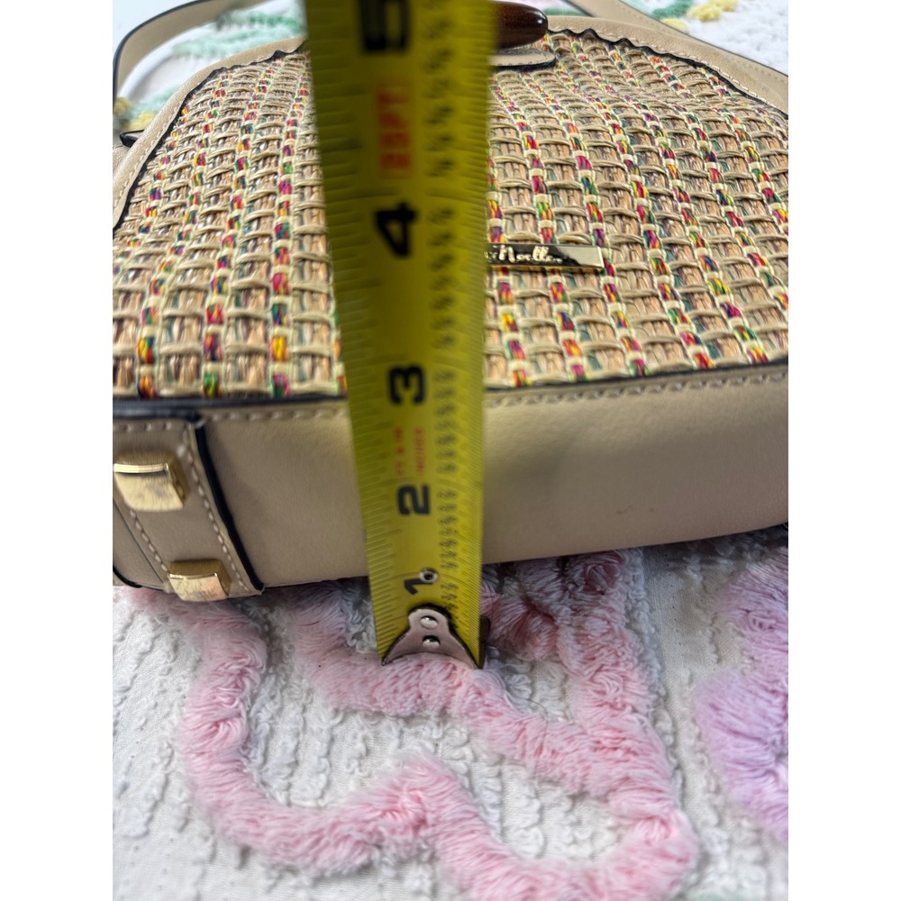 Simply Noelle Straw Woven Crossbody‎ Bag Beige Tan Multi Color Accent strap - Picture 8 of 12